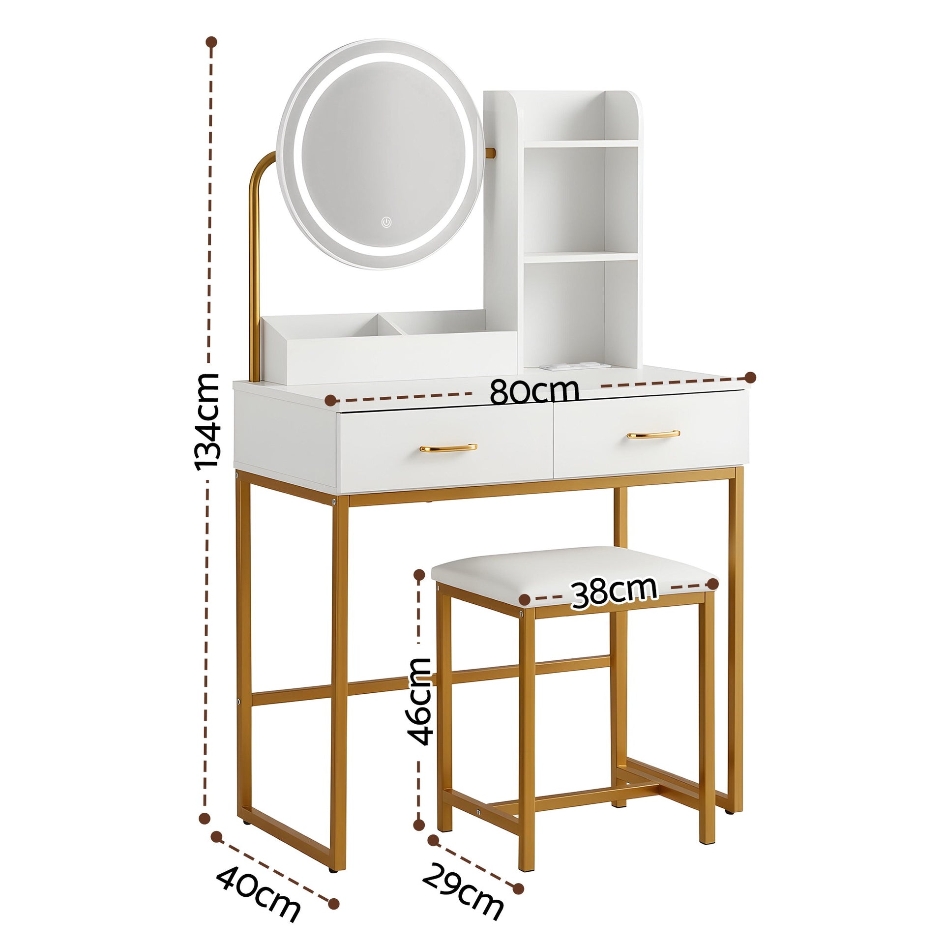 Artiss Dressing Table Vanity Desk Set Stool LED Charging Station White Awezingly