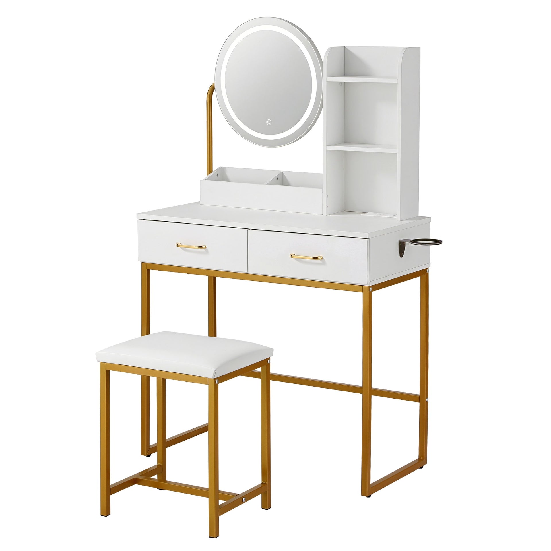 Artiss Dressing Table Vanity Desk Set Stool LED Charging Station White Awezingly