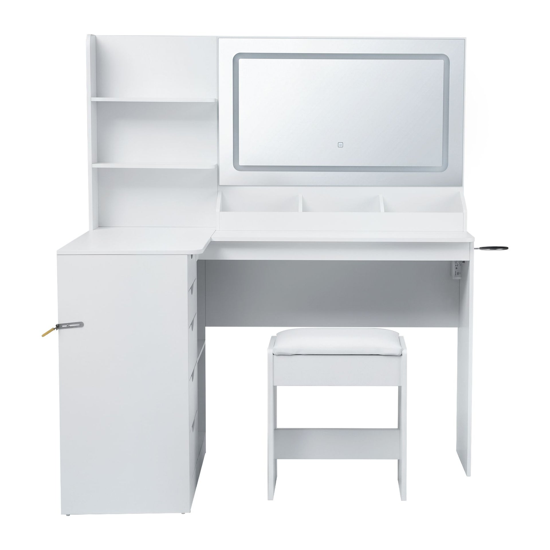 Artiss Dressing Table Corner Vanity Desk Set Stool LED Charging Station White Artiss