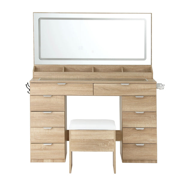 Artiss Dressing Table Makeup Vanity Desk Large LED Mirror 10 Drawers Power Outlet Hair Dryer Holder Hook Wood Awezingly