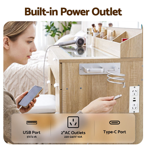 Artiss Dressing Table Makeup Vanity Desk Large LED Mirror 10 Drawers Power Outlet Hair Dryer Holder Hook Wood Awezingly