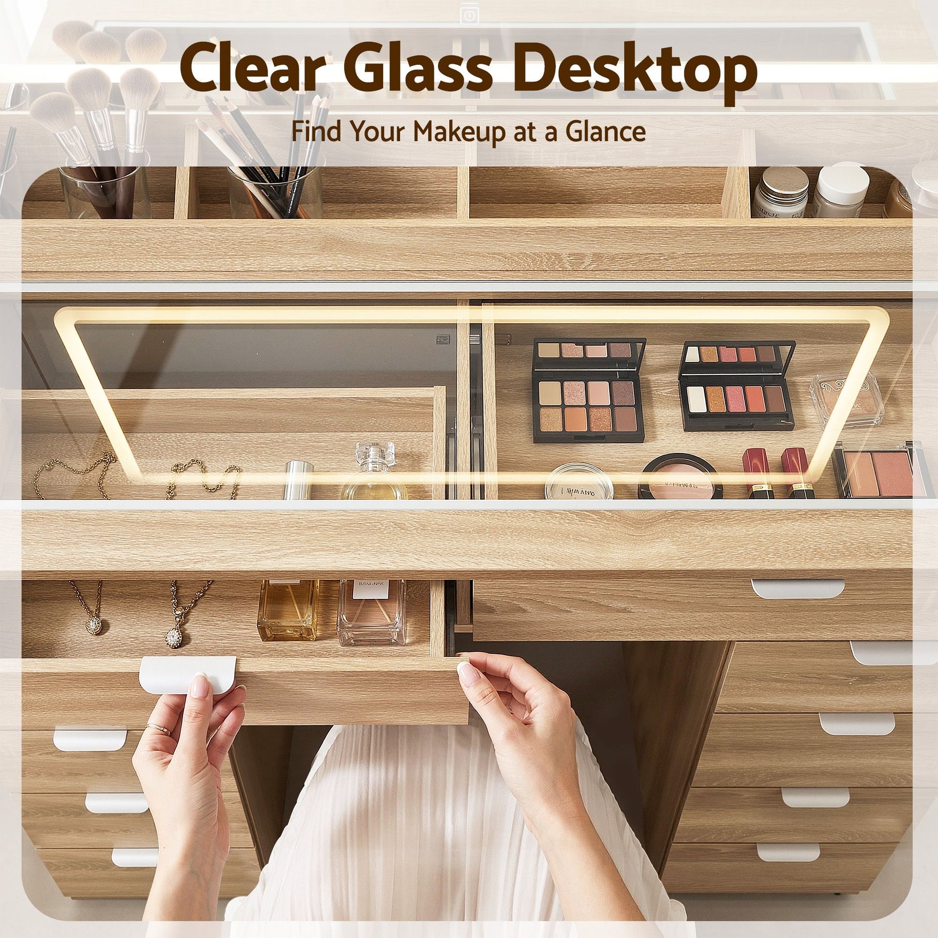 Artiss Dressing Table Makeup Vanity Desk Large LED Mirror 10 Drawers Power Outlet Hair Dryer Holder Hook Wood Awezingly