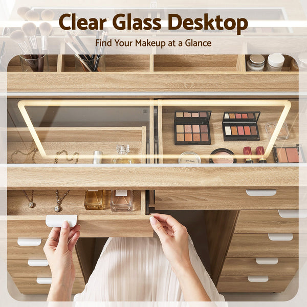 Artiss Dressing Table Makeup Vanity Desk Large LED Mirror 10 Drawers Power Outlet Hair Dryer Holder Hook Wood Awezingly