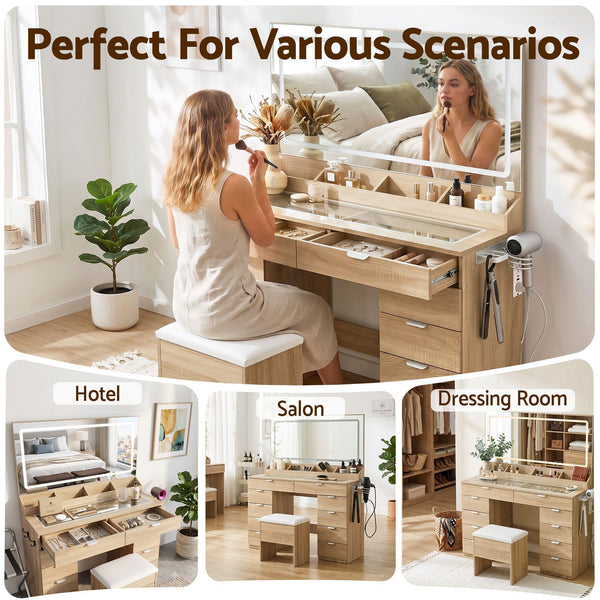 Artiss Dressing Table Makeup Vanity Desk Large LED Mirror 10 Drawers Power Outlet Hair Dryer Holder Hook Wood Awezingly