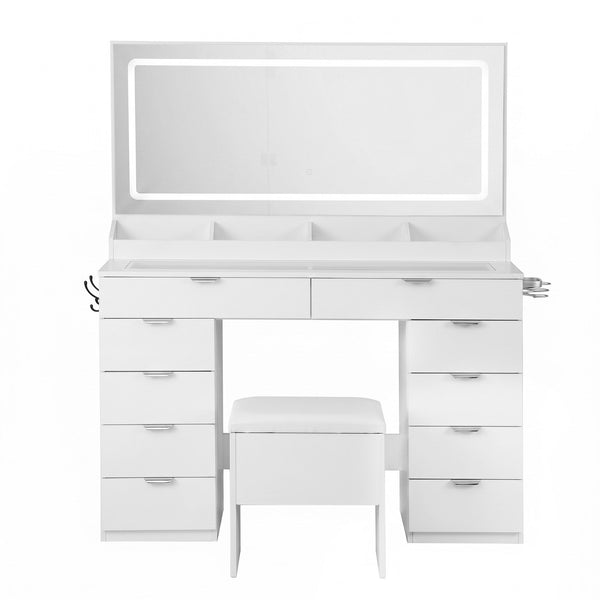 Artiss Dressing Table Makeup Vanity Desk Large LED Mirror 10 Drawers Power Outlet Hair Dryer Holder Hook White Awezingly