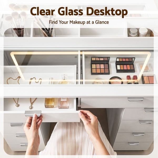 Artiss Dressing Table Makeup Vanity Desk Large LED Mirror 10 Drawers Power Outlet Hair Dryer Holder Hook White Awezingly