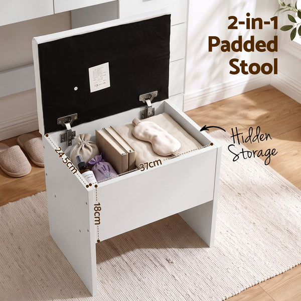 Artiss Dressing Table Makeup Vanity Desk Large LED Mirror 10 Drawers Power Outlet Hair Dryer Holder Hook White Awezingly