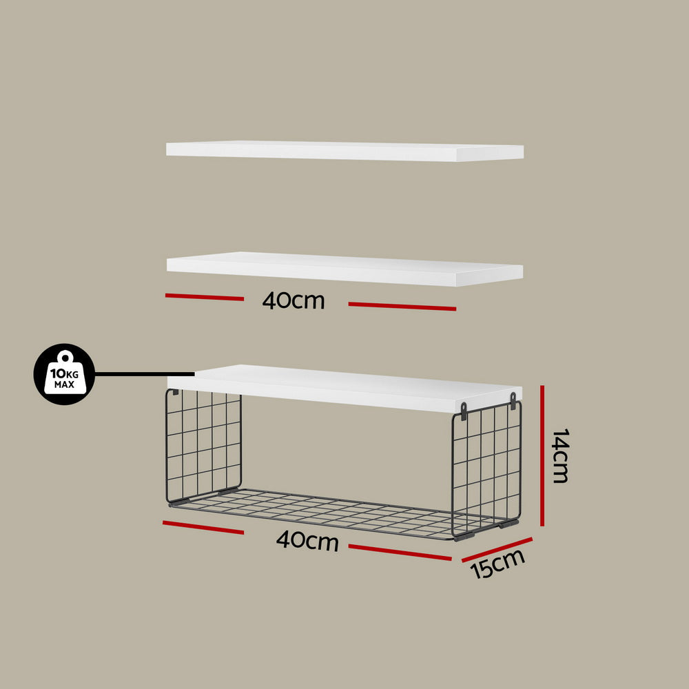 Artiss Floating Wall Shelf Set of 3 White Awezingly