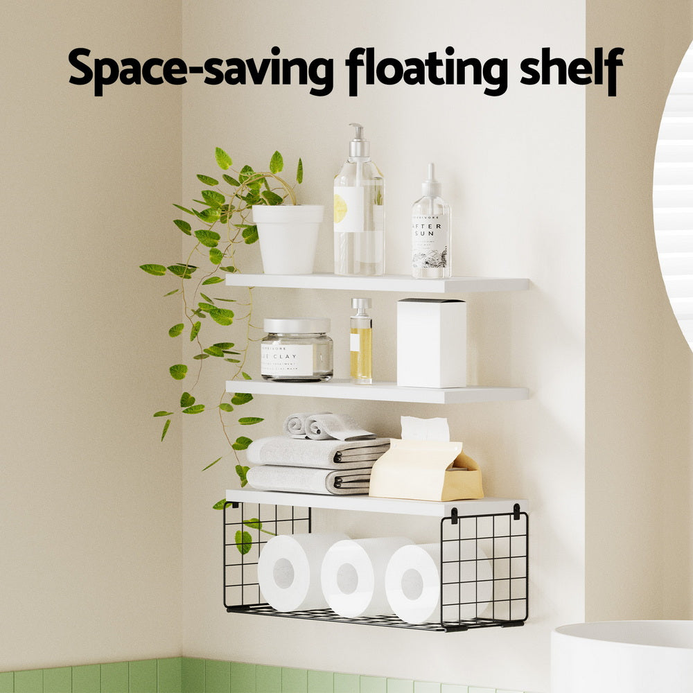 Artiss Floating Wall Shelf Set of 3 White Awezingly