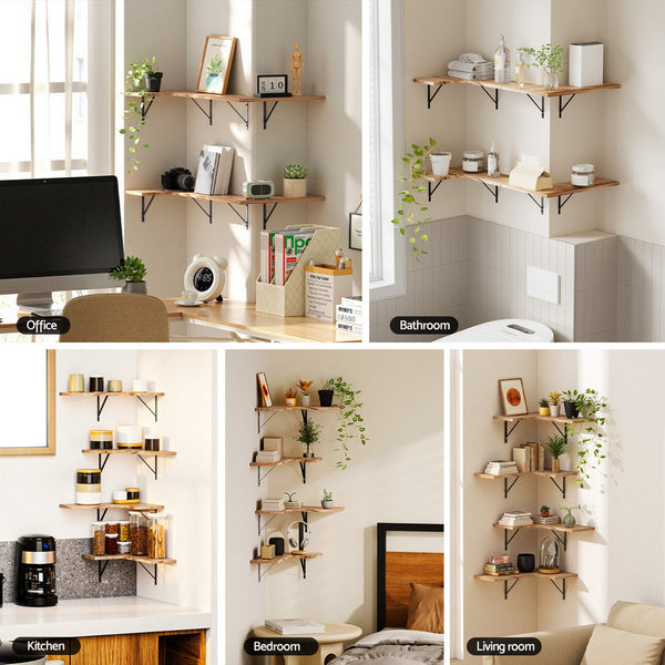 Artiss Floating Wall Shelf Corner Shelves Set of 4 Wood Awezingly