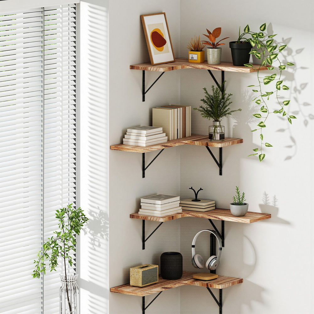 Artiss Floating Wall Shelf Corner Shelves Set of 4 Wood Awezingly