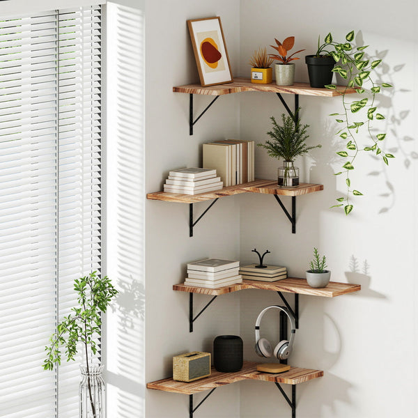 Artiss Floating Wall Shelf Corner Shelves Set of 4 Wood Awezingly