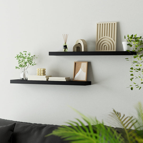 Artiss Floating Wall Shelf Set of 2 Black 90CM Awezingly