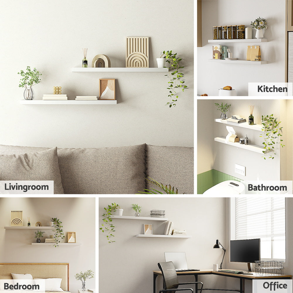 Artiss Floating Wall Shelf Set of 2 White 90CM Awezingly