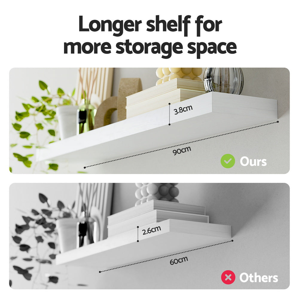 Artiss Floating Wall Shelf Set of 2 White 90CM Awezingly