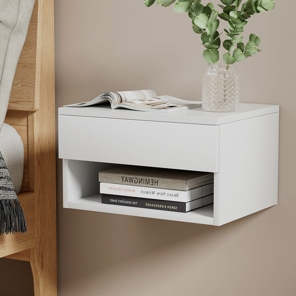 Artiss Floating Bedside Table Nightstand Drawer White Artiss