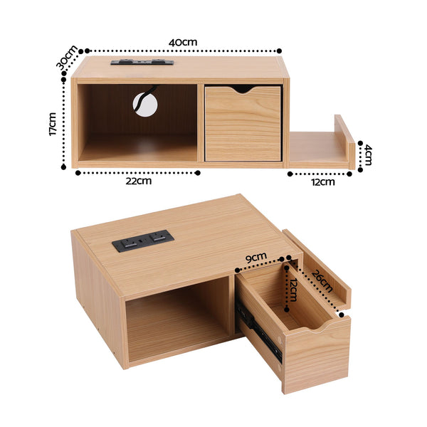Artiss Floating Bedside Table with Charging Station Drawer Wall Mounted Oak Awezingly