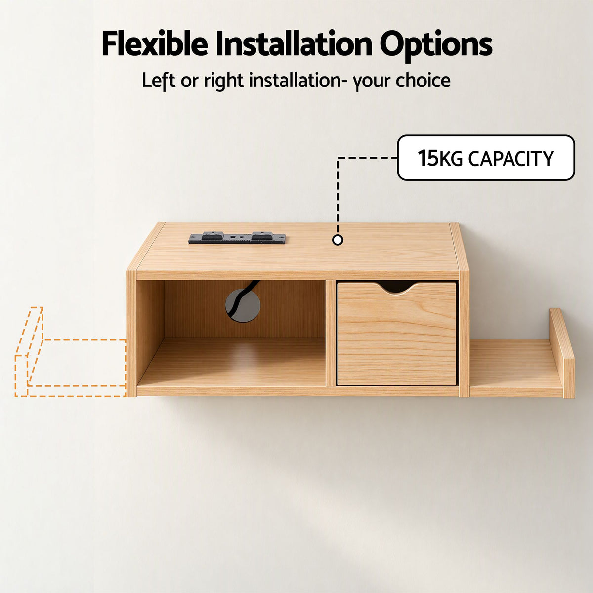 Artiss Floating Bedside Table with Charging Station Drawer Wall Mounted Oak Awezingly