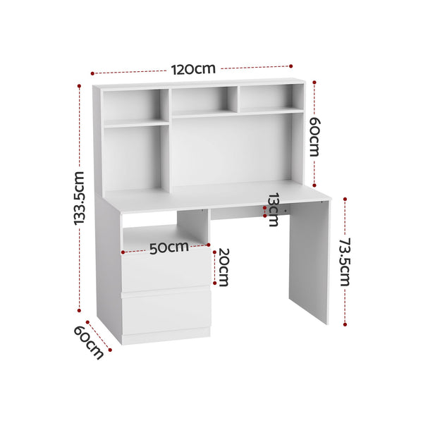 Artiss Computer Desk Office Study Desks Table Bookshelf Drawer White 120cm Awezingly