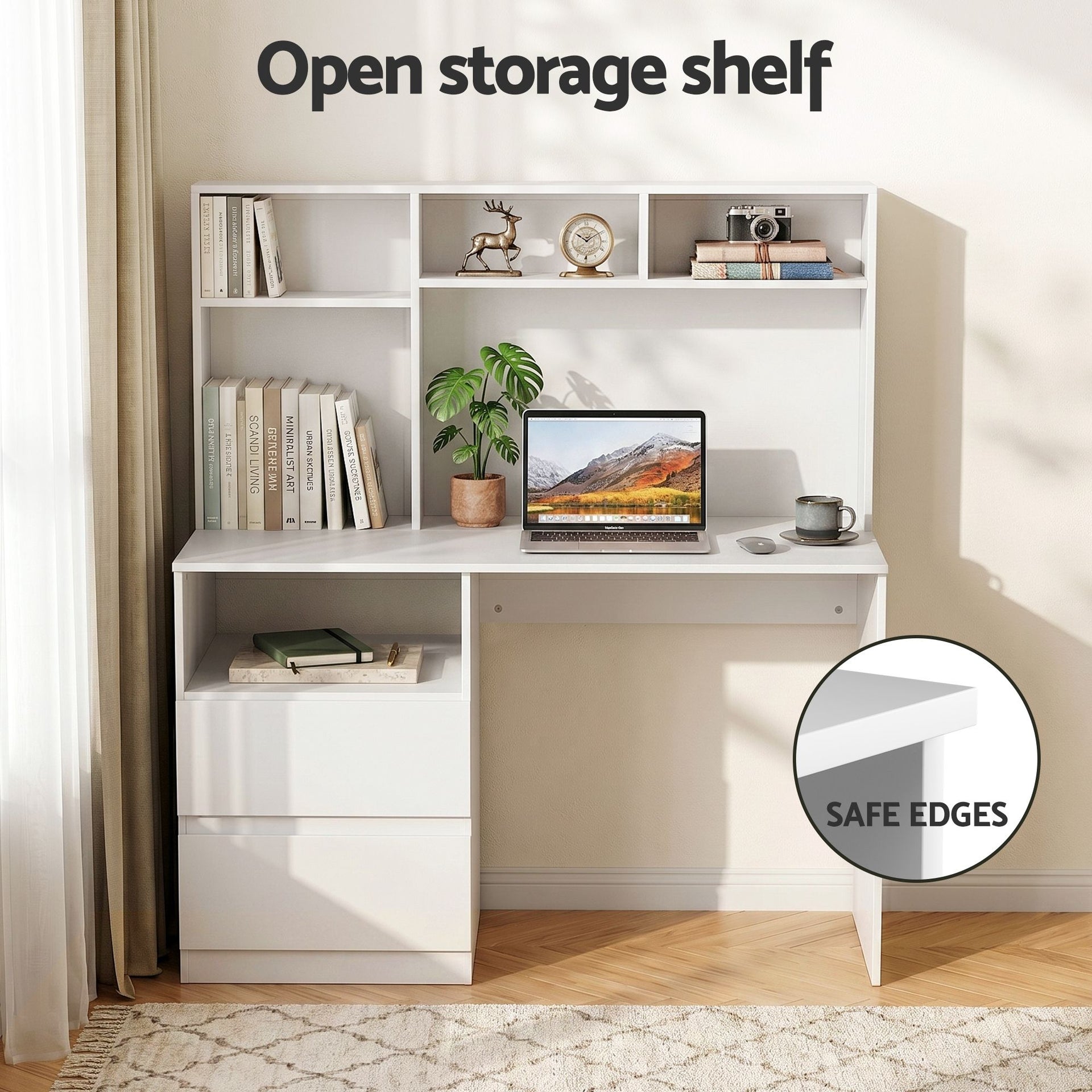 Artiss Computer Desk Office Study Desks Table Bookshelf Drawer White 120cm Awezingly