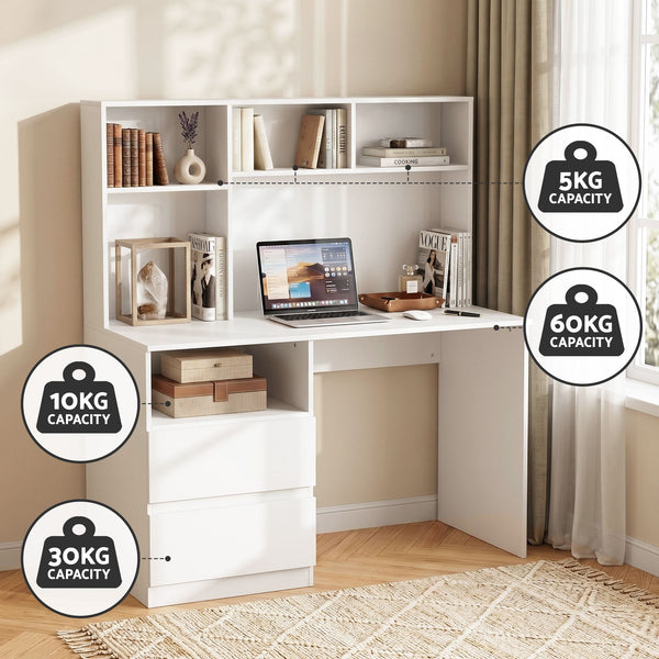Artiss Computer Desk Office Study Desks Table Bookshelf Drawer White 120cm Awezingly