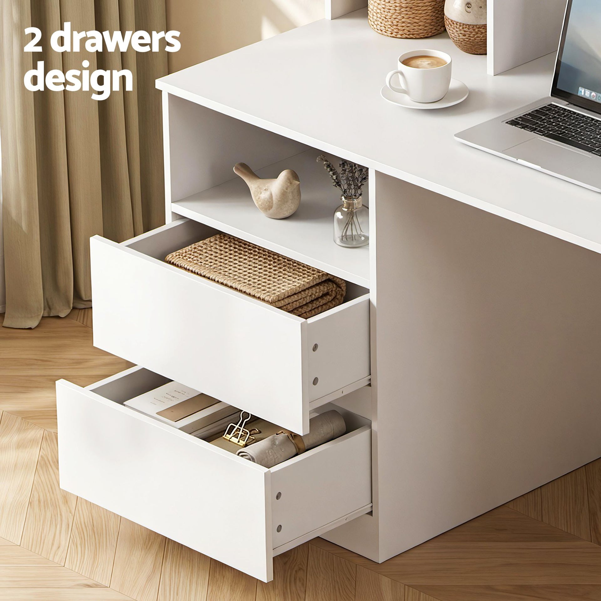 Artiss Computer Desk Office Study Desks Table Bookshelf Drawer White 120cm Awezingly