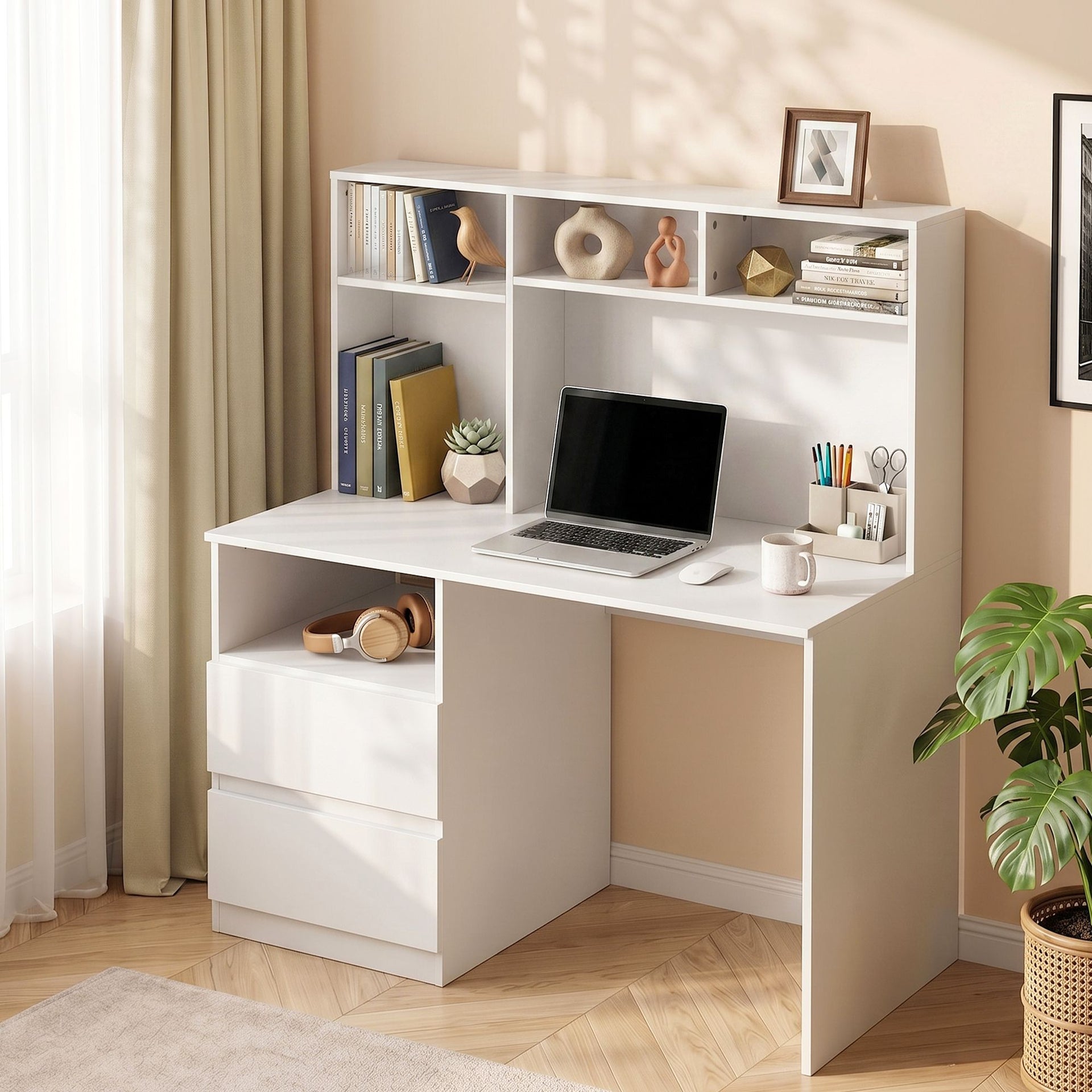 Artiss Computer Desk Office Study Desks Table Bookshelf Drawer White 120cm Awezingly