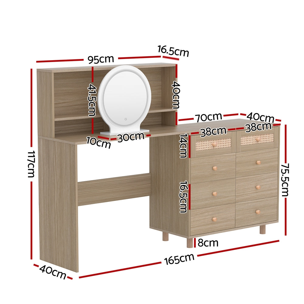 Artiss Dressing Table Set Stool LED Mirror Pine Artiss