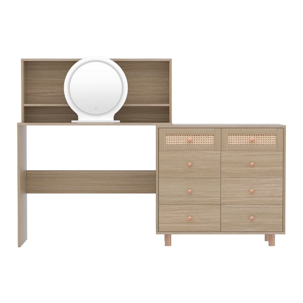 Artiss Dressing Table Set Stool LED Mirror Pine Artiss