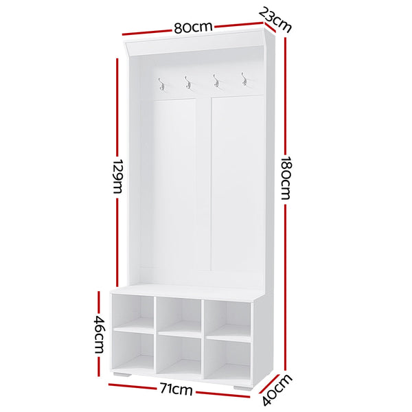 Artiss Shoe Cabinet Storage Rack Shoe Bench Hall Tree Coat Rack White 180CM Artiss