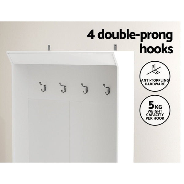 Artiss Shoe Cabinet Storage Rack Shoe Bench Hall Tree Coat Rack White 180CM Artiss