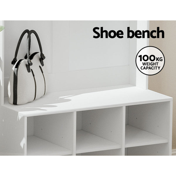 Artiss Shoe Cabinet Storage Rack Shoe Bench Hall Tree Coat Rack White 180CM Artiss