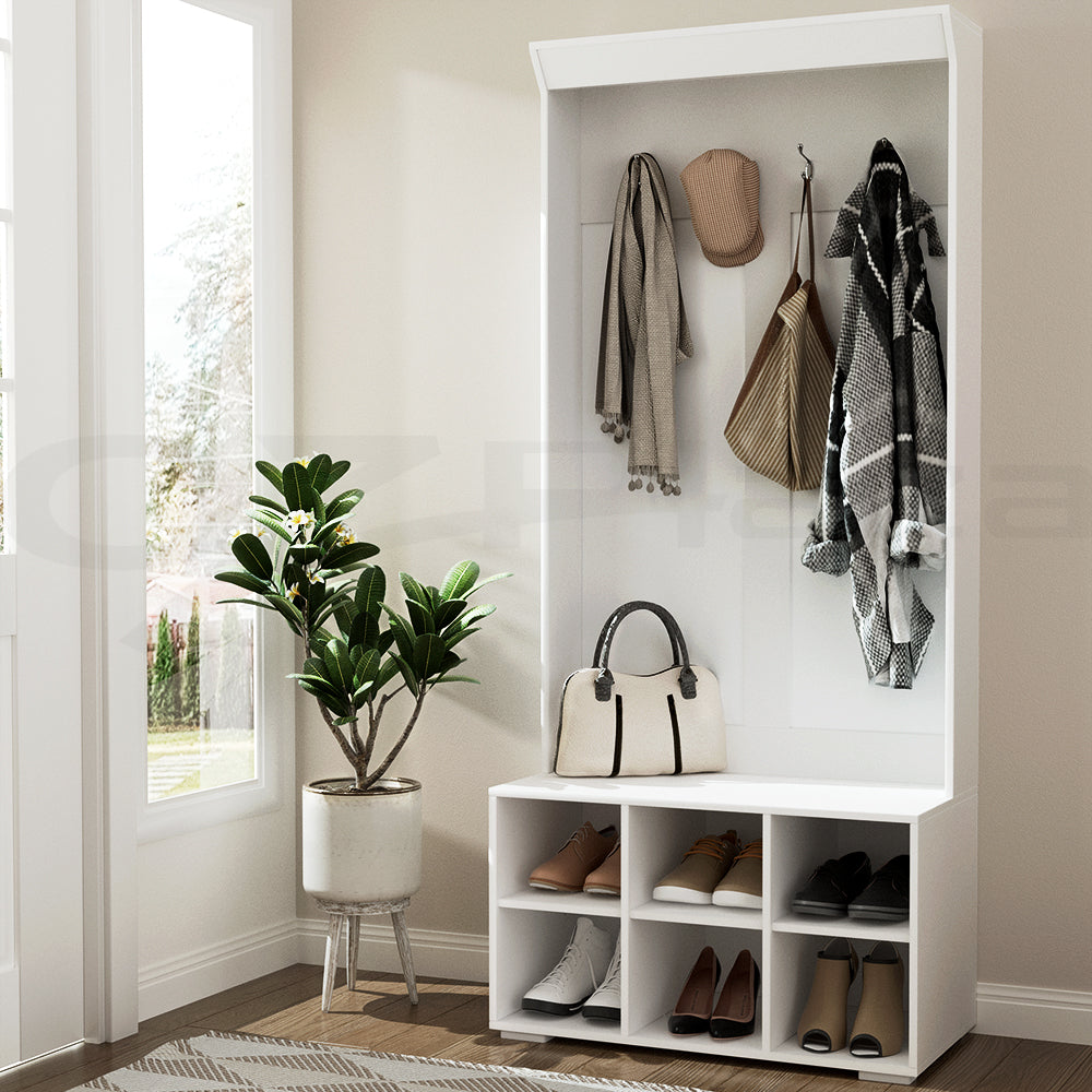 Artiss Shoe Cabinet Storage Rack Shoe Bench Hall Tree Coat Rack White 180CM Artiss