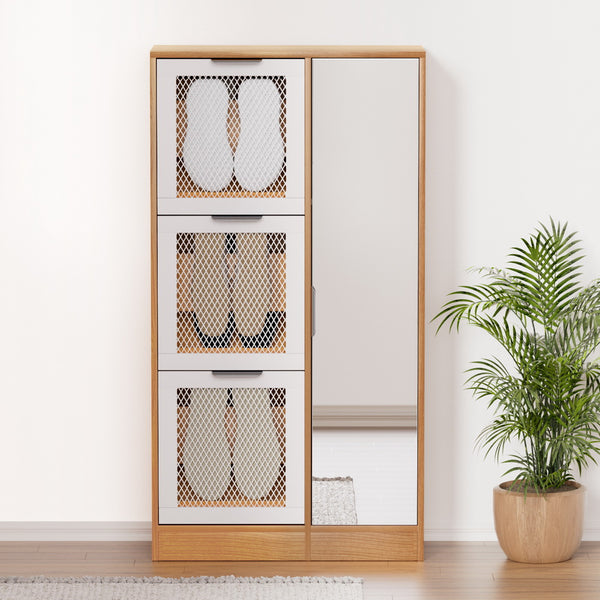Artiss Mirror Shoe Cabinet White Mesh Artiss