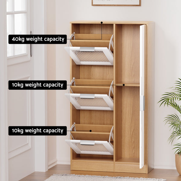 Artiss Mirror Shoe Cabinet White Mesh Artiss