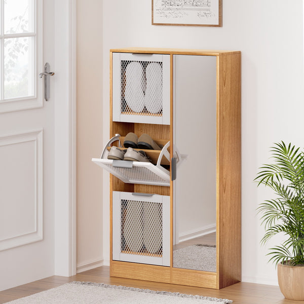 Artiss Mirror Shoe Cabinet White Mesh Artiss
