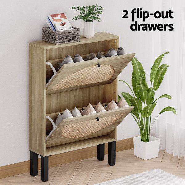 Artiss Shoe Cabinet 2 Drawers Rattan 6 Pairs Artiss