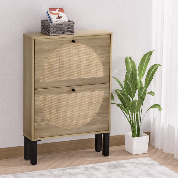 Artiss Shoe Cabinet 2 Drawers Rattan 6 Pairs Artiss