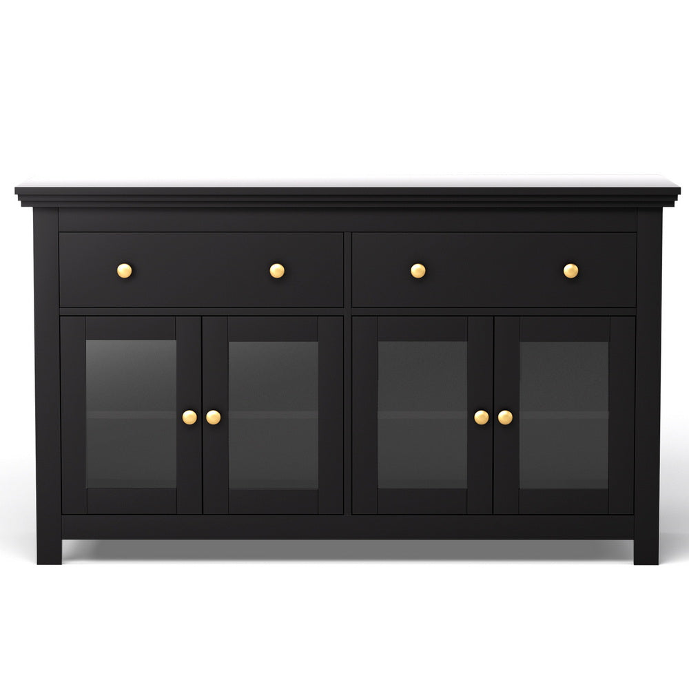 Artiss Buffet Sideboard Storage Cabinet Kitchen Cupboard Clear Door Drawer Black Awezingly