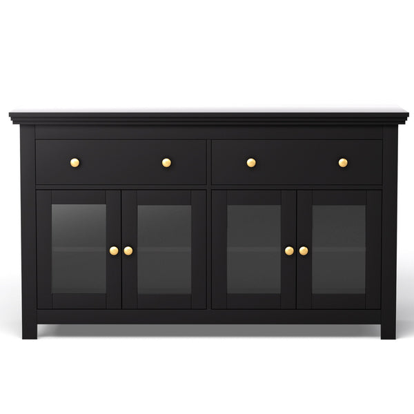 Artiss Buffet Sideboard Storage Cabinet Kitchen Cupboard Clear Door Drawer Black Awezingly