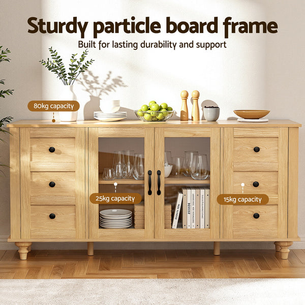 Artiss Buffet Sideboard Storage Cabinet Kitchen Cupboard Faux Drawer 150CM Pine Awezingly