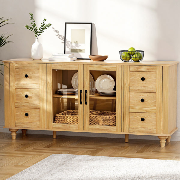 Artiss Buffet Sideboard Storage Cabinet Kitchen Cupboard Faux Drawer 150CM Pine Awezingly