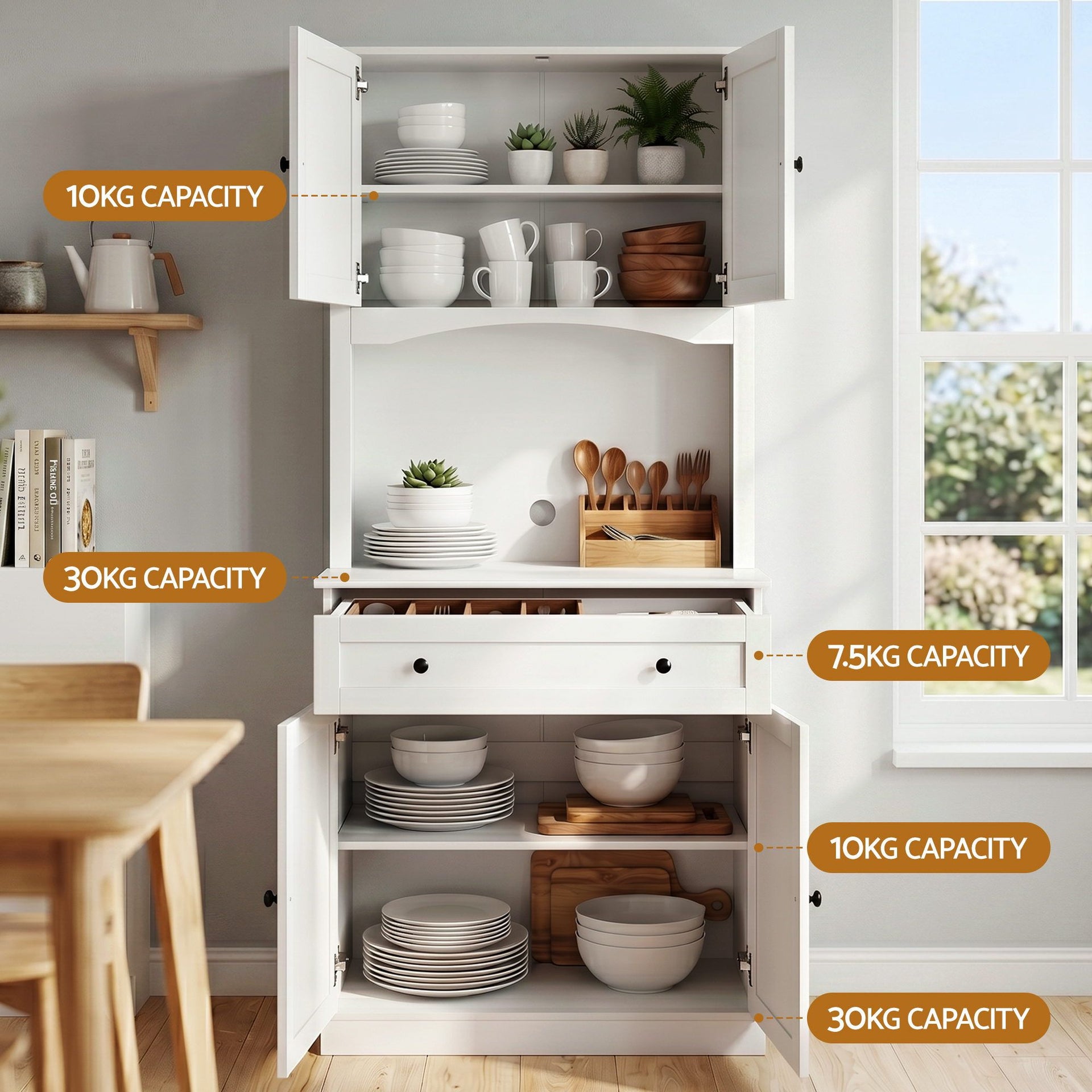 Artiss 2x Buffet Sideboard Hutch Pantry Cabinet Kitchen Storage BEINI White Awezingly