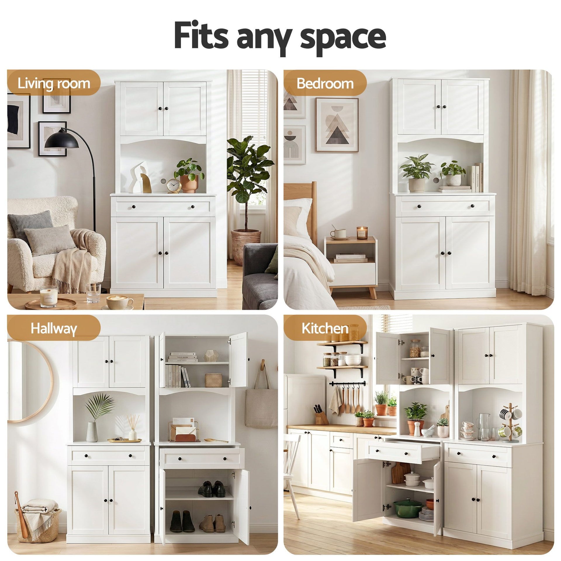 Artiss 2x Buffet Sideboard Hutch Pantry Cabinet Kitchen Storage BEINI White Awezingly