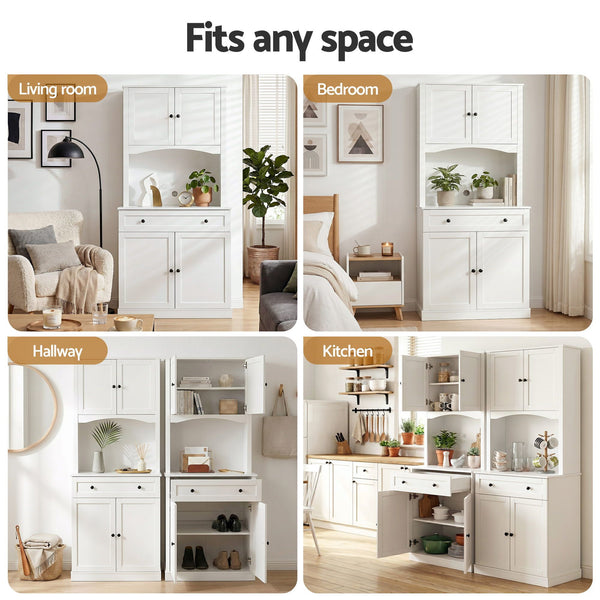Artiss 2x Buffet Sideboard Hutch Pantry Cabinet Kitchen Storage BEINI White Awezingly