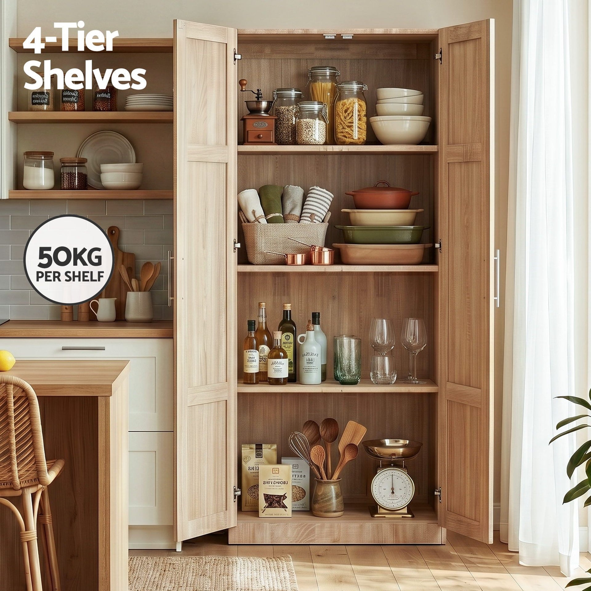Artiss 2x Buffet Sideboard Cabinet Pantry Hutch Kitchen Storage Organiser Pine Awezingly
