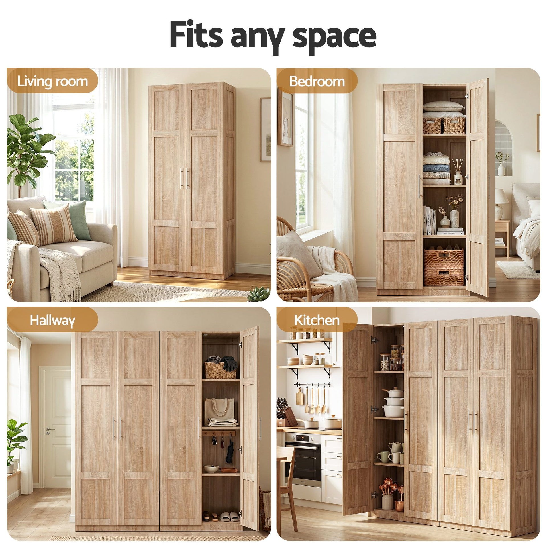 Artiss 2x Buffet Sideboard Cabinet Pantry Hutch Kitchen Storage Organiser Pine Awezingly