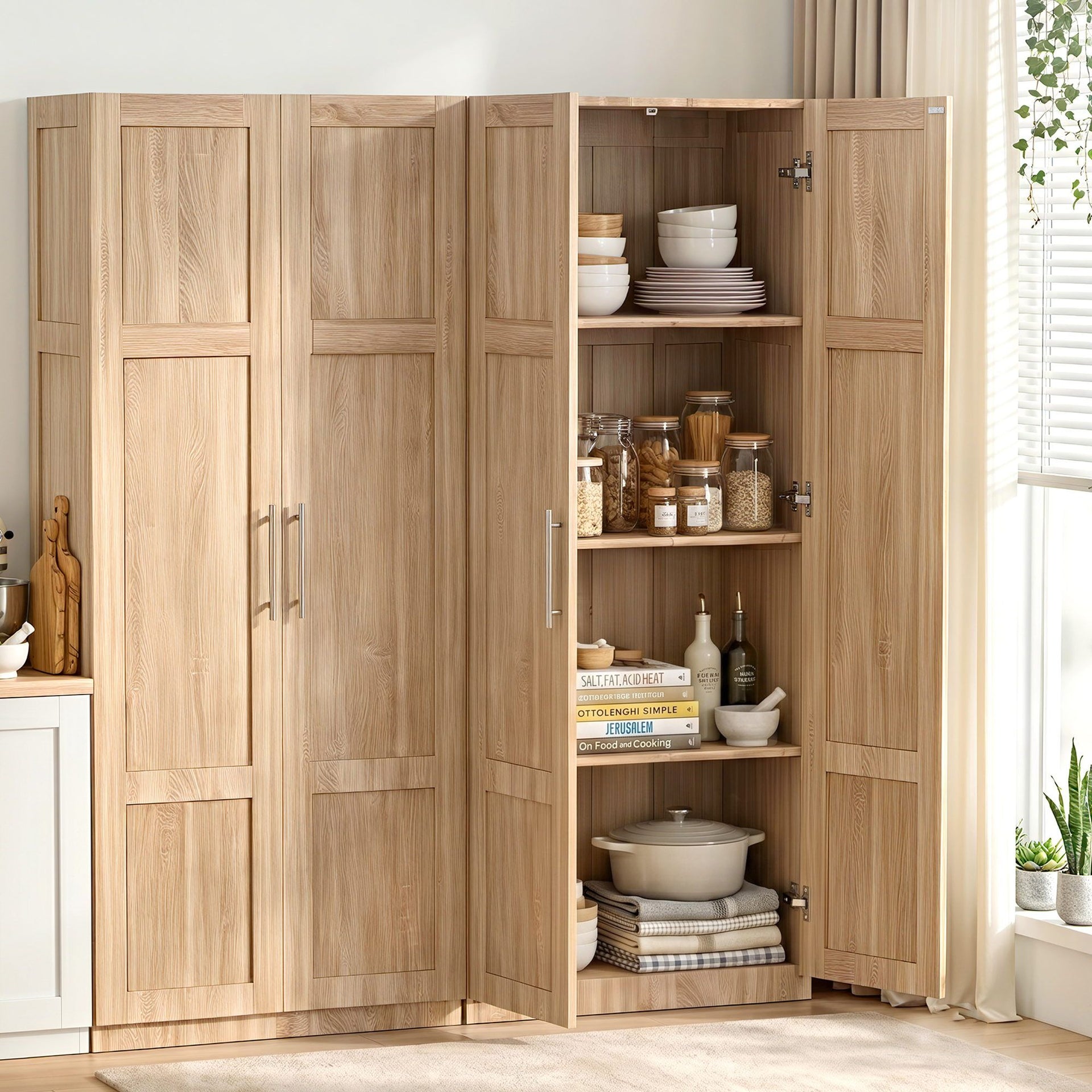 Artiss 2x Buffet Sideboard Cabinet Pantry Hutch Kitchen Storage Organiser Pine Awezingly