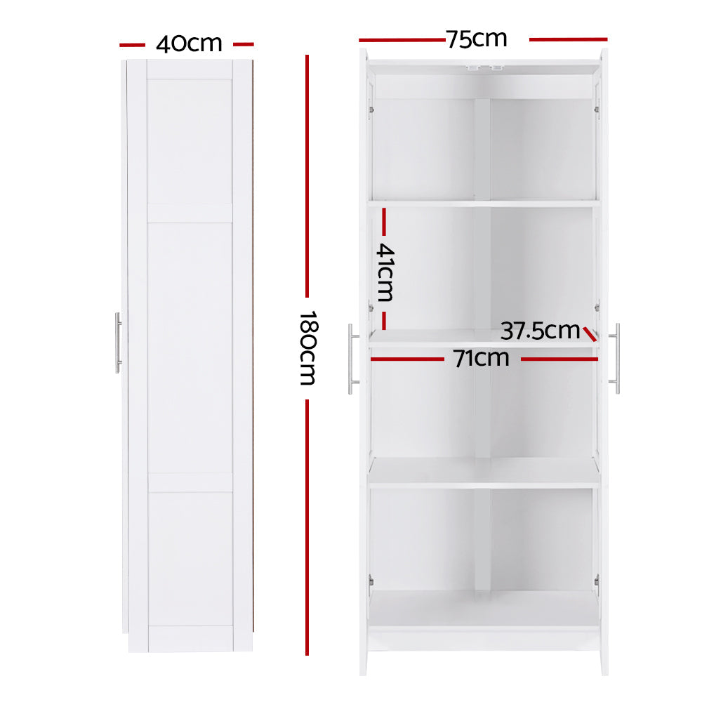 Artiss 2 Door Wardrobe Bedroom Cupboard Closet Storage Cabinet Organiser White Artiss