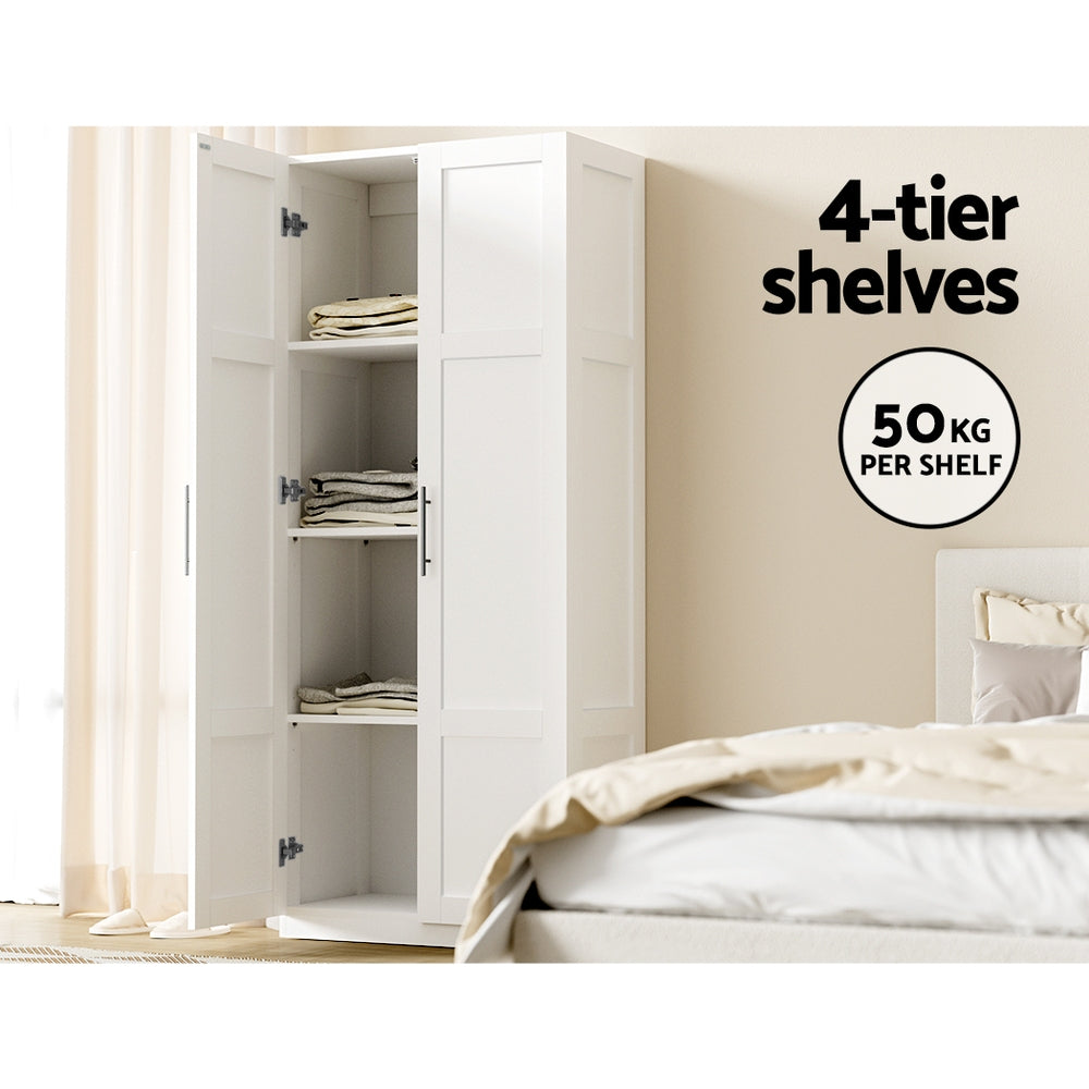 Artiss 2 Door Wardrobe Bedroom Cupboard Closet Storage Cabinet Organiser White Artiss
